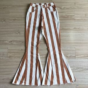 Rust Orange Striped Flare Women's Jeans